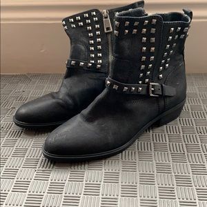 Black Stud moto flat ankle booties